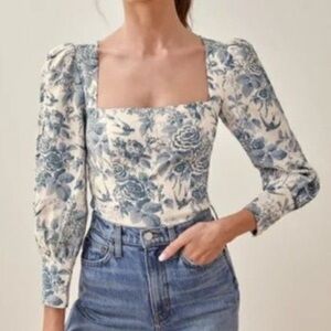 Reformation floral square neck blouse - sz 0